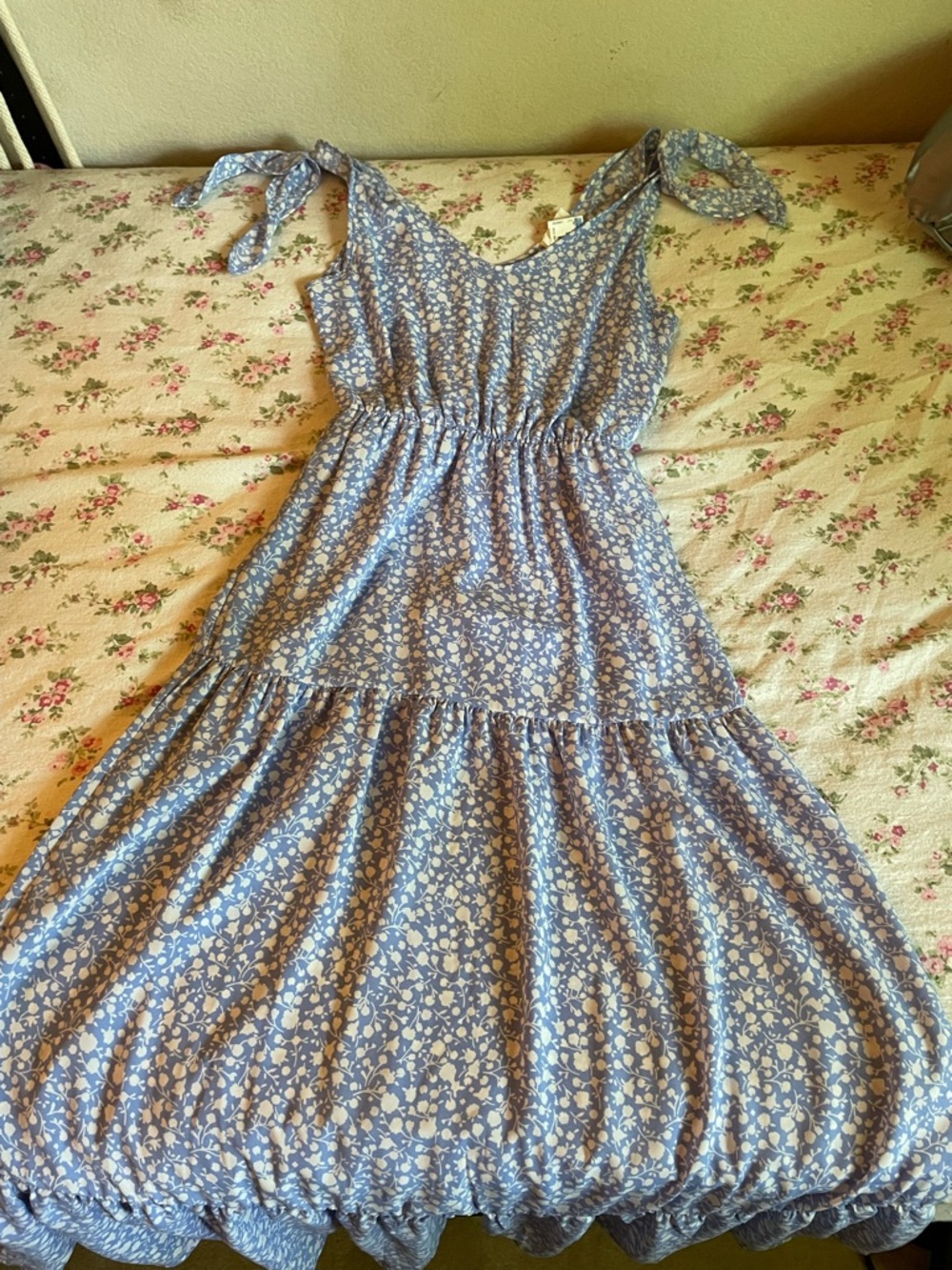 Sienna Sky Blue Floral Tie-Shoulder Maxi Dress